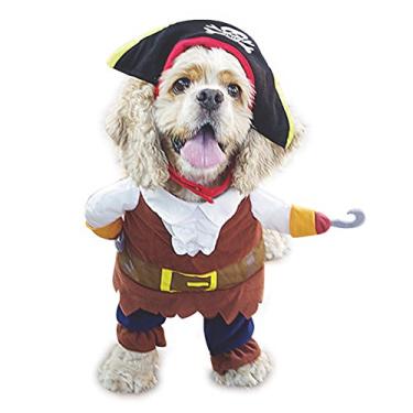 Imagem de Mikayoo Fantasia de animal de estimação moda estilo piratas do Caribe roupas de Halloween terno com chapéu fantasia vestuário para cães e gatos (P)