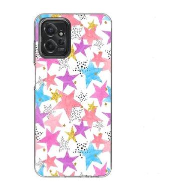 Imagem de KANKENLU Capa de telefone estética para Motorola Moto G Power 2023, capa de telefone abstrata Doddle azul e rosa estrelas para meninas mulheres design moderno capa de presente de TPU macio