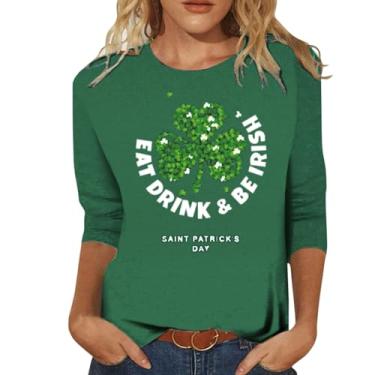 Imagem de Camisetas femininas do Dia de São Patrício Shamrock Lucky camisetas verdes túnica 2024 roupas modernas do dia de São Patrício, Azul, 4G