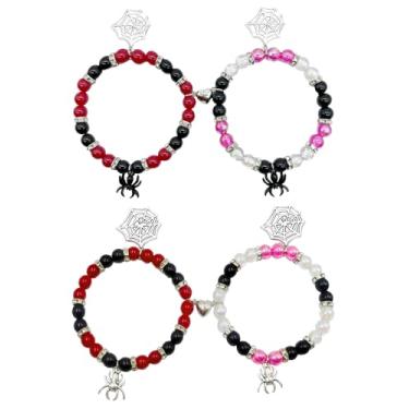 Imagem de JELIEE 4 pulseiras magnéticas combinando aranha para casal, mulheres e homens, pulseiras da amizade, pulseiras de coração, pedras de energia, pulseiras elásticas com contas, joias de festa de