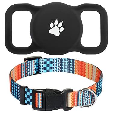 Imagem de Yiliuoer Coleira para cães AirTag com estampas personalizadas e suporte Apple AirTag para coleira para cães grandes (coleira e suporte para AirTag)