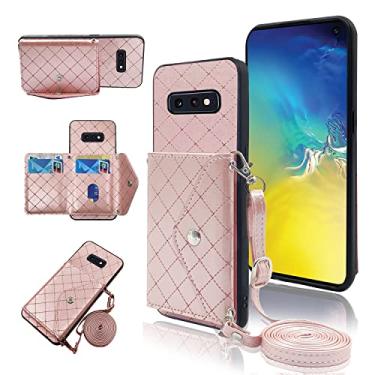 Imagem de Capa carteira compatível com Samsung Galaxy S10 Plus com alça de ombro transversal e suporte de couro para cartão de crédito capa para celular Glaxay S10+ Galaxies S10plus 10S Edge S 10 10 plus rosa