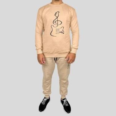 Imagem de Conjunto Calça e Blusa Moletom Careca Sem Capuz Algodão Estampado Violinha-Masculino