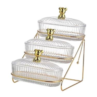 Imagem de Ioensy Bandeja de frutas secas cansada, tigela de vidro, sobremesa, bolo, bandeja, suporte de frutas para lanches, pão, nozes, aniversário, casa, 3 níveis