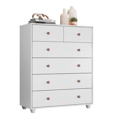 Imagem de Cômoda Quarto Vittoria Com 6 Gavetas Branco Fosco Branco Fosco