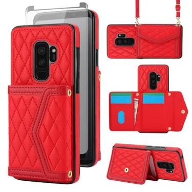 Imagem de Asuwish Capa de celular para Samsung Galaxy S9 Plus com protetor de tela de vidro temperado com bloqueio de RFID, suporte para cartão de crédito, alça transversal S9+ 9S 9+ S 9 9plus S9plus mulheres