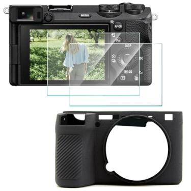 Imagem de HUADU Protetor de tela (2 + 1 pacote) compatível com Sony Alpha 6700, filme de vidro temperado antiarranhões de alta definição e capa de silicone macio para câmera Sony A6700