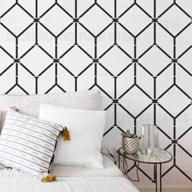 Imagem de Estêncil hexagonal vintage linear linear de 50 cm para decoração modelo reutilizável mandala móveis padrões de azulejo piso nicho parede as sementes piso azulejos tecido mandalas de madeira casa