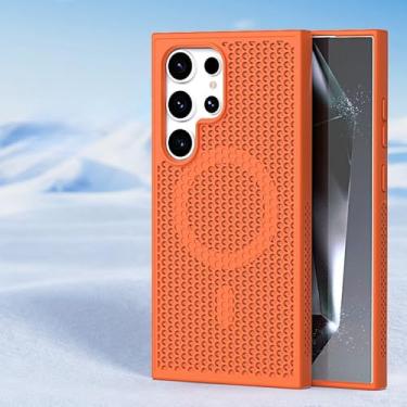 Imagem de Capa de telefone luxuosa com dissipação de calor para Samsung Galaxy S24 S23 FE S22 Ultra Plus Capa de carregamento sem fio respirável e fresca, laranja, para S22Ultra