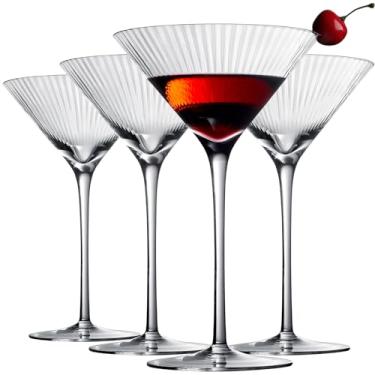 Imagem de VIFVOR Conjunto de 4 copos de Martini com nervuras de cristal soprado à mão, copos de martini, 293 ml, sem chumbo, elegantes para uísque, Manhattan, tequila, taça, embalagem de presente