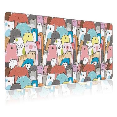 Imagem de Tapete de rato grande Doodle Gatos e Gatinhos Tapete de rato para jogos estendido Tapete de mesa antiderrapante com borda costurada para computador portátil teclado Mousepad para escritório casa 89,9 cm x 39,9 cm