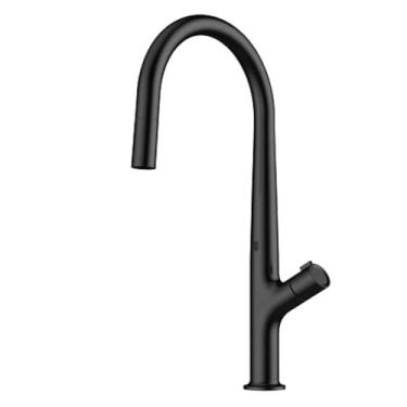 Imagem de Torneira de cozinha cinza com pistola de latão inteligente, design de indução, alça única removível, controle duplo de água fria e quente, torneira de pia de 2 funções, preto fosco