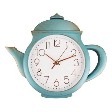 Imagem de Relógio Decoração Criativo Cozinha Retrô Bule Branco / Azul