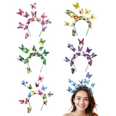 Imagem de Pacote com 6 tiara de borboleta fascinadora monarca coroa de borboleta chá festa temática natureza dia das bruxas costome headpiece, Amarelo-azul-roxo-verde-rosa/arco-íris, M