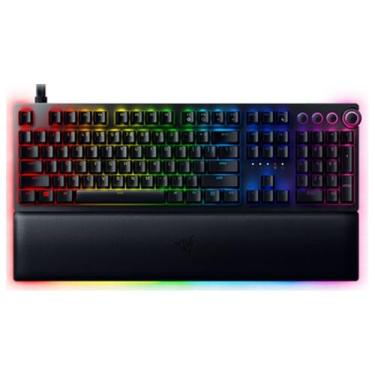 Imagem de Razer Teclado analógico Huntsman V2: Interruptores ópticos analógicos Razer - Iluminação Chroma RGB - Descanso de pulso magnético de pelúcia - Teclas e mostrador de mídia dedicados - Preto clássico