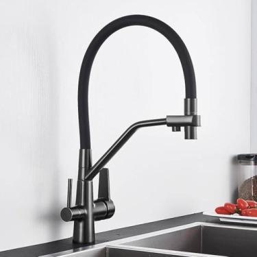 Imagem de Torneiras de cozinha filtradas Torneira de cozinha de purificação Torneira de cozinha com filtro de água giratória 360 para cozinha Torneiras de cozinha de três vias Torneira, A Preto fosco
