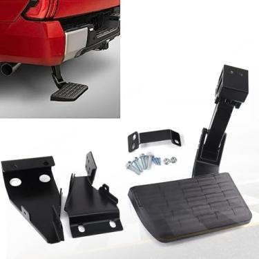 Imagem de NBWIYQP Degrau de cama traseira porta traseira para cama traseira adequado para 21-23 F150 (exclui escape duplo) Super Duty caminhão dobrável degrau retrátil para-choque porta traseira substituição #