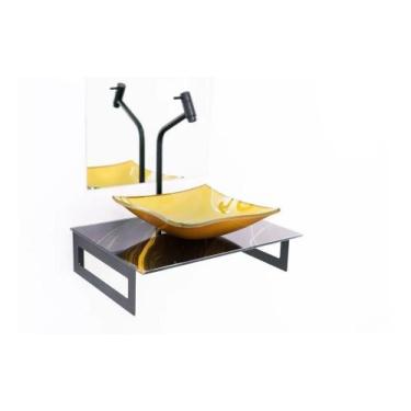 Imagem de Gabinete de vidro 50cm para banheiro chipre mármore  preto dourado ek 