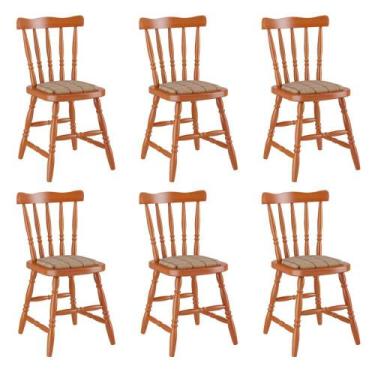 Imagem de Conjunto com 6 Cadeiras de Jantar Madeira Maciça com Estofado Multimóv