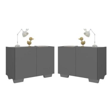 Imagem de Kit 2 Mesas de Cabeceira 2 Portas e Pés Multimóveis MP4139, Grafite/Ci