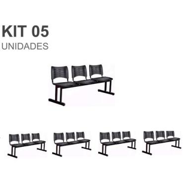 Imagem de Kit 05 Cadeiras Longarinas PLÁSTICAS 03 Lugares  Cor PRETA  23021 - AM