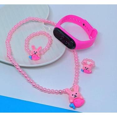 Imagem de Kit Relógio Digital Bracelete Prova água Silicone Menina + Conjunto In