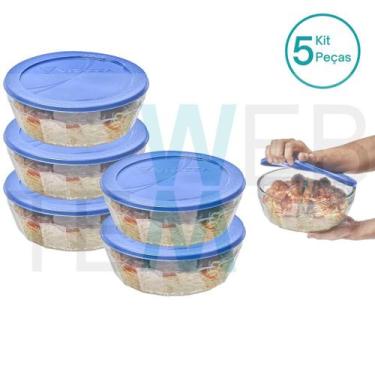 Imagem de Kit 5 Potes Tigela de Vidro com Tampa Plástica Laguna 4 Litros Vitazza