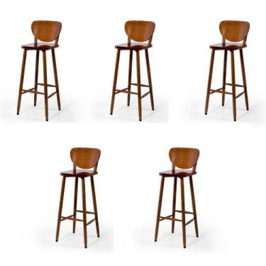 Imagem de Conjunto 5 Banquetas Altas Bistrô de Madeira Lisboa - Melhor Móvel, Im