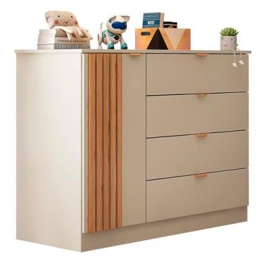Imagem de Cômoda Infantil 4 Gavetas Com 1 Porta Ripada Ayla Off White - Phoenix 