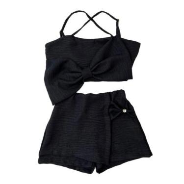 Imagem de Conjunto Infantil Cropped Laço Short Saia Look Estiloso Luxo - AK FASH