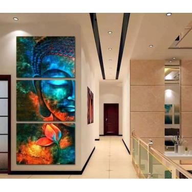 Imagem de Quadro 3 Peças 180 X 60 Rosto Buda Colorido Efeitos Luzes - NEYRAD