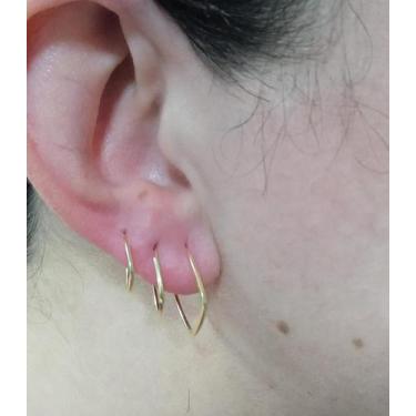 Imagem de Kit 3 Brincos Argolas Quadradas Ouro 18k - casadasjoiasonline 