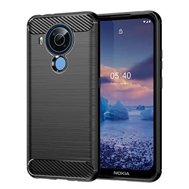 Imagem de HTXWXJC Capa para Nokia 5.4 e 3.4, TPU com Fibra de Carbono, Preta, Textura Escovada, Ajuste Fino, Absorvente de Choque, Slim Fit, Sem Fio, Mate