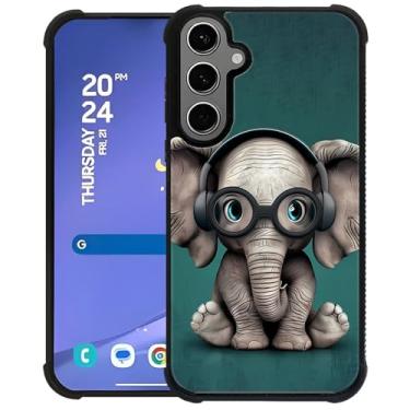 Imagem de Goodsprout Capa compatível com Samsung Galaxy S24 S25 Plus, com fones de ouvido fofo elefante, design incrível, à prova de choque, antiarranhões, capa traseira rígida de policarbonato para Samsung