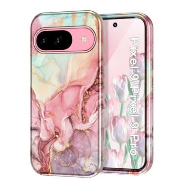 Imagem de Btscase Capa para Google Pixel 9 Pro/capa para Pixel 9 2024 [à prova de choque de grau militar] Elegante estampa de mármore fina protetora com 3 camadas de policarbonato rígido + silicone macio