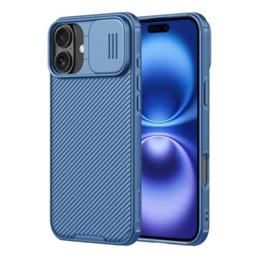 Imagem de Nillkin Capa para iPhone 16 com capa deslizante para câmera, [proteção atualizada da lente da câmera] Capa protetora fina à prova de choque para iPhone 16 de 6,1 polegadas, azul