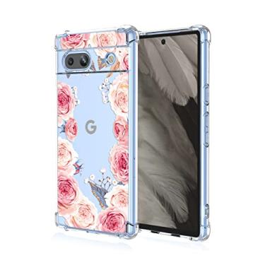 Imagem de RRXSYXL Capa para celular Google Pixel 7A com estampa floral transparente, proteção à prova de choque, capa de TPU macio para Google 7A, floral rosa