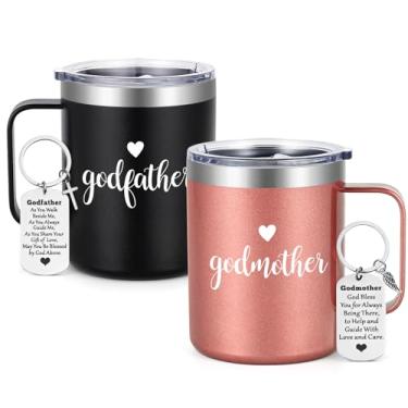 Imagem de LiqCool Presente de proposta de padrinhos, conjunto de canecas Godmother & Godfather Presents Proposta, Presentes de Padrinhos de Natal do Godchild, Presentes para madrinha padrinho, 340 g preto e