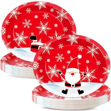 Imagem de Qyeahkj 50 peças de pratos de papel ovais de Natal descartáveis resistentes de Natal inverno travessa de flocos de neve suprimentos de decoração para festa de Natal, jantar, churrasco, reunião, feriado, família, jantar, utensílios de mesa decoração
