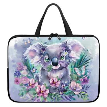Imagem de ZIATUBLES Capa para laptop com estampa de coala de flor retrô com alça para computador compatível com tablet de 10 a 17 polegadas, bolsa de viagem para mulheres e homens, bolsa protetora de 360°,