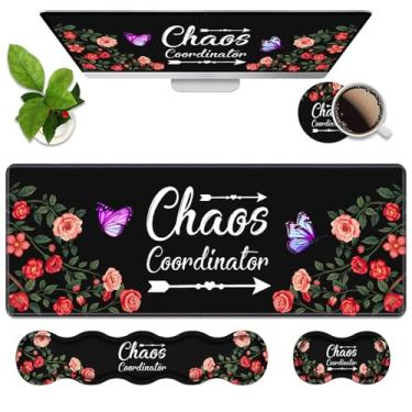 Imagem de Conjunto de descanso de pulso ergonômico 4 em 1 de espuma de memória, almofada grande para jogos + descanso de pulso para teclado + almofada de pulso para mouse + porta-copos para jogos de estudo em