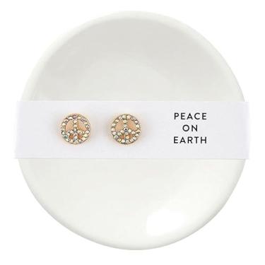 Imagem de Santa Barbara Design Studio Conjunto de brincos e bandeja de cerâmica bugiganga para presentes, 2 peças, paz na terra