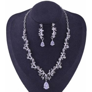 Imagem de Conjunto Colar E Brinco Noiva Madrinha Strass Zirconia - LM, Prateado