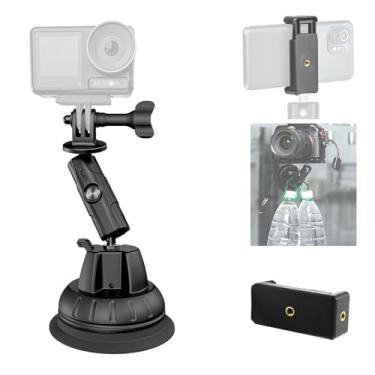 Imagem de CAPART Suporte de sucção para câmera de ação com clipe de suporte de telefone, compatível com GoPro Hero 13 12 11 10 9 8 7 6, DJI Action 5 4 3 Pocket 3 2, Insta360 X4 X3 X2, base a vácuo, rotação de