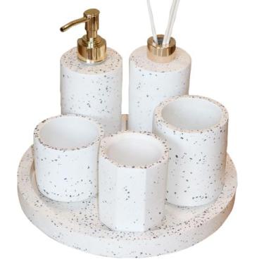 Imagem de Kit Lavabo Banheiro Com Bandeja Luxo Saboneteira Aromatizador E Porta 