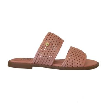 Imagem de QR Shoes, Rasteira Feminina Sandália Slide Duas Tiras em Couro Rosa Cor:Rosa;Tamanho:38