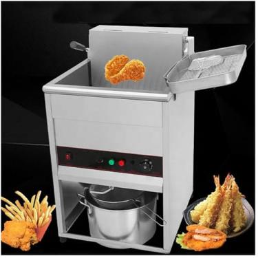 Imagem de Conjunto de fritadeira elétrica comercial com bandeja e cesta, fritadeira vertical de temperatura constante de grande capacidade, equipamento comercial de fritura, proteção contra sobretemperatura