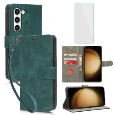 Imagem de IUQXU Capa carteira para celular Samsung Galaxy S23 5G com protetor de tela [bloqueio RFID] couro flip porta-cartão feminino masculino capa para celular para Samsung 23S SM-S911U Galaxy S 23 5G verde
