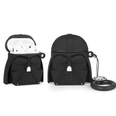 Imagem de XMBYGY Capa de desenho animado para AirPods 2ª/1ª geração 2019/2016, design de personagem de animação 3D, capa protetora à prova de choque com chaveiro para AirPods 1/2 fones de ouvido (BlackSoldier)