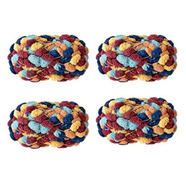 Imagem de 4 bolas de fio Pomp-A-Doodle, 100% poliéster Jelly Bean POM-POM para crochê, cobertor de tricô, tapete para animais de estimação, 600 g (porto quente)